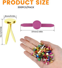 300 PCS Brass Paper Fasteners, 18 X 8Mm Small Metal Brass round Head Mini Brads