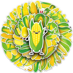 50 Pcs Corn Stickers, 1.96-3.15 Inch Cartoon Vegetable & Fruit Decor