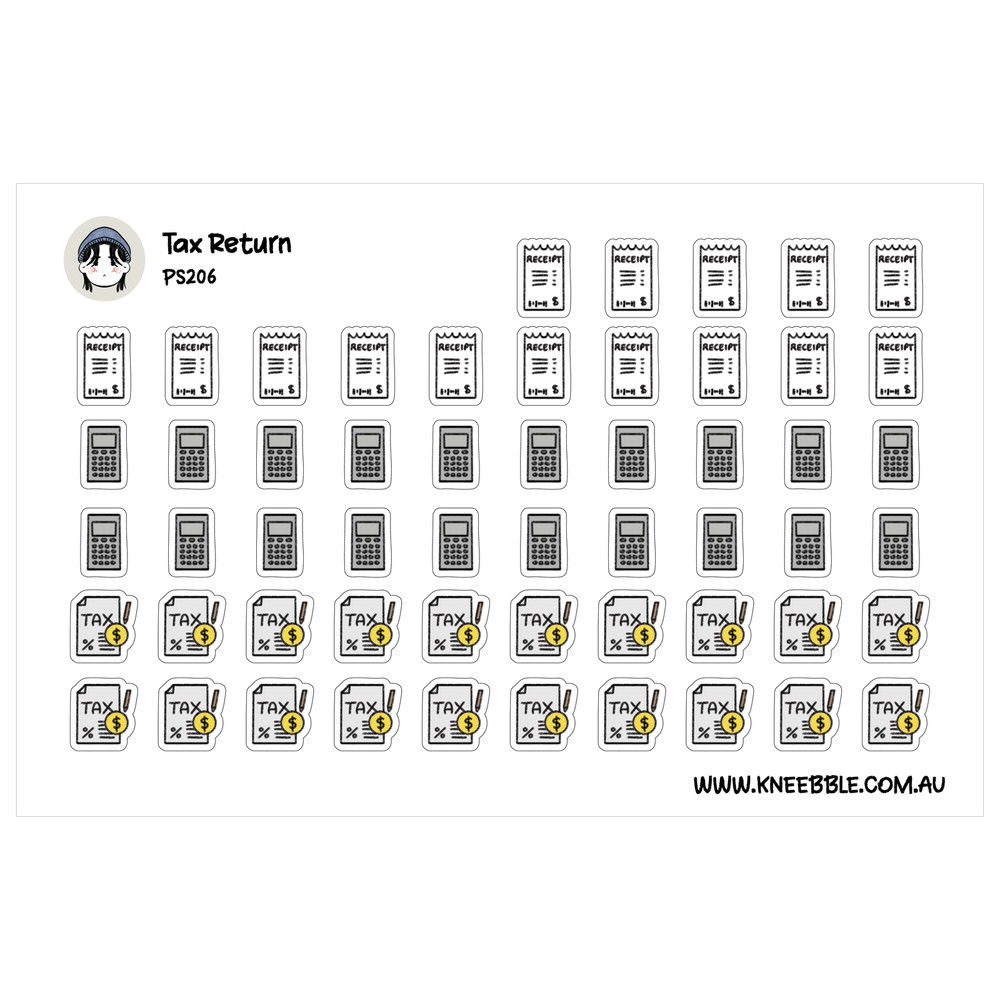 Tax Return Planner Stickers – Receipt, Calculator and Reporting Icons – Finance