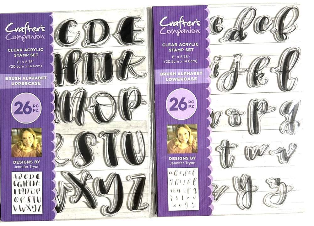 Crafters Companion Brush Alphabet Upper & Lowercase. 2 Acrylic Stamp Sets 26PC