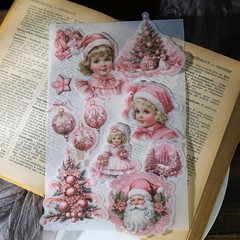 36 pcs Pink Christmas Translucent Vellum Matte Surface Paper Sticker Scrapbook