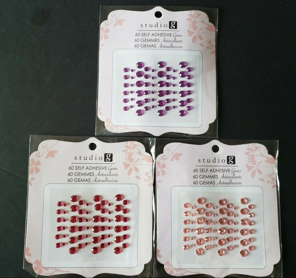 NIP Studio G 3 Packs Self Adhesive Gems Purple Pink Red Bling Stickers