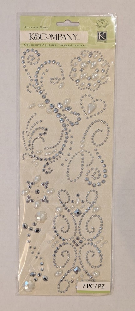 Elegance Swirl Silver & Pearl Adhesive Gems Scrapbooking Stickers By K&Company