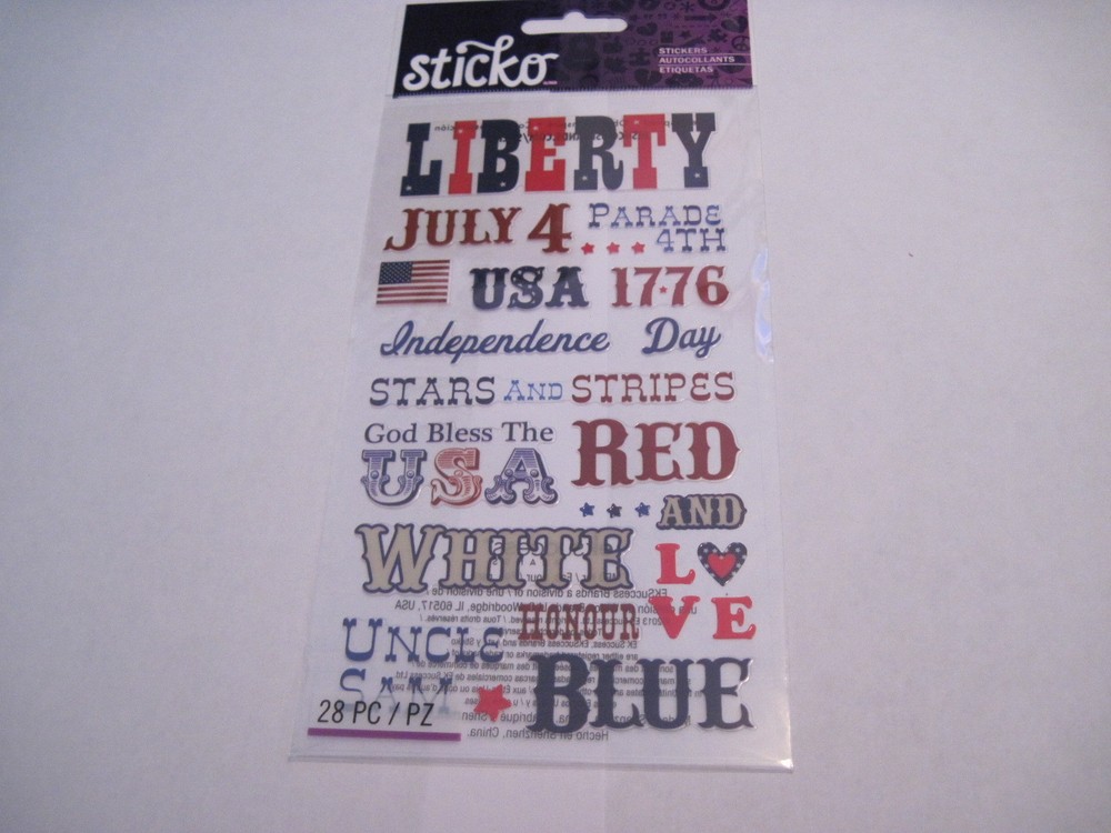 Scrapbooking Crafts Sticker Pack EK Success Sticko Liberty Phrases Sayings USA