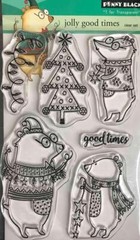 New Penny Black Rubber Stamp JOLLY GOOD TIMES WINTER CHRISTMAS set free USA ship