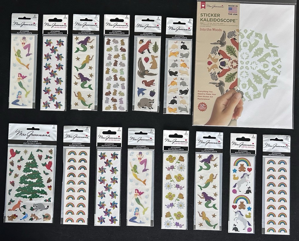 Mrs Grossmans HUGE Sticker Lot 450+ Flowers Mermaids Rainbows Kittens Bunnies…