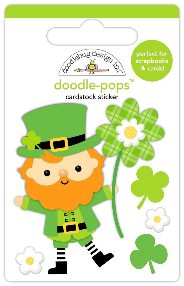 Doodlebug Stickers Doodle-Pop 3D Lucky Leprechaun Shamrocks Beard Hat Green