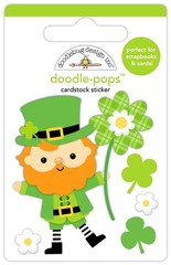 Doodlebug Stickers Doodle-Pop 3D Lucky Leprechaun Shamrocks Beard Hat Green