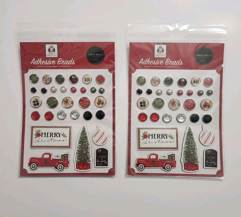 2 Packs Carta Bella HOME FOR CHRISTMAS Adhesive Decorative Brads NEW