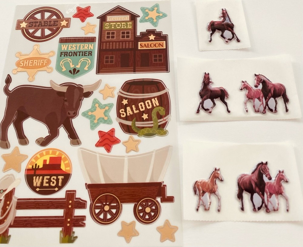 Mxd Horse Bull Wild West Cowboy Themed Puffy Stickers Western Town SALOON Lot