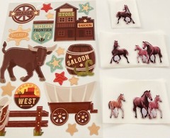 Mxd Horse Bull Wild West Cowboy Themed Puffy Stickers Western Town SALOON Lot