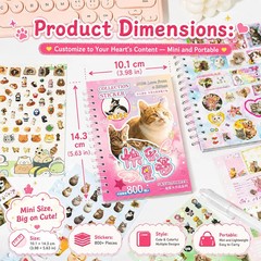 Cat Sticker Book, 30 Pages Over 800 Cute Die Cut Stickers with 3 Style 1