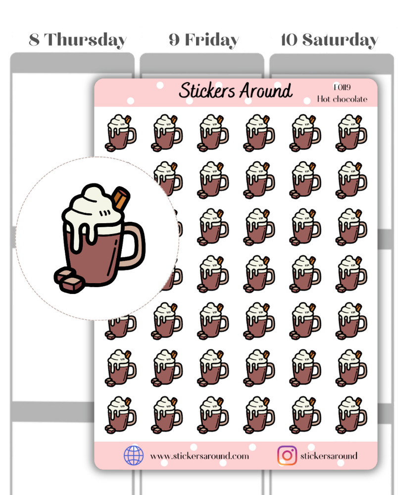 Hot Chocolate Planner Sticker, Hot Drink Sticker, Calendar and Scrapbook Sticker