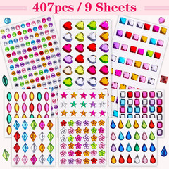 407Pcs Gem Stickers Crafts for Kids, Self Adhesive Jewel Stickers, Acrylic Bling
