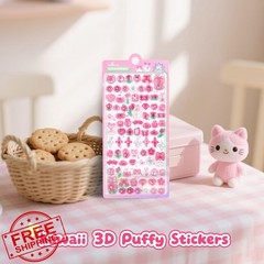 3D Cute Cartoon Pink Flower Cat Puff Stickers – Kawaii Mini Puffy Reusable St…