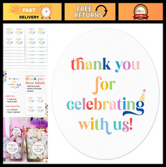 Colorful Thank You Stickers | 2″ Waterproof Labels for Wedding, Baby Shower | 60