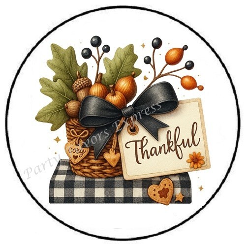 THANKFUL FALL ACORNS PLAID ENVELOPE SEALS LABELS STICKERS PARTY FAVORS