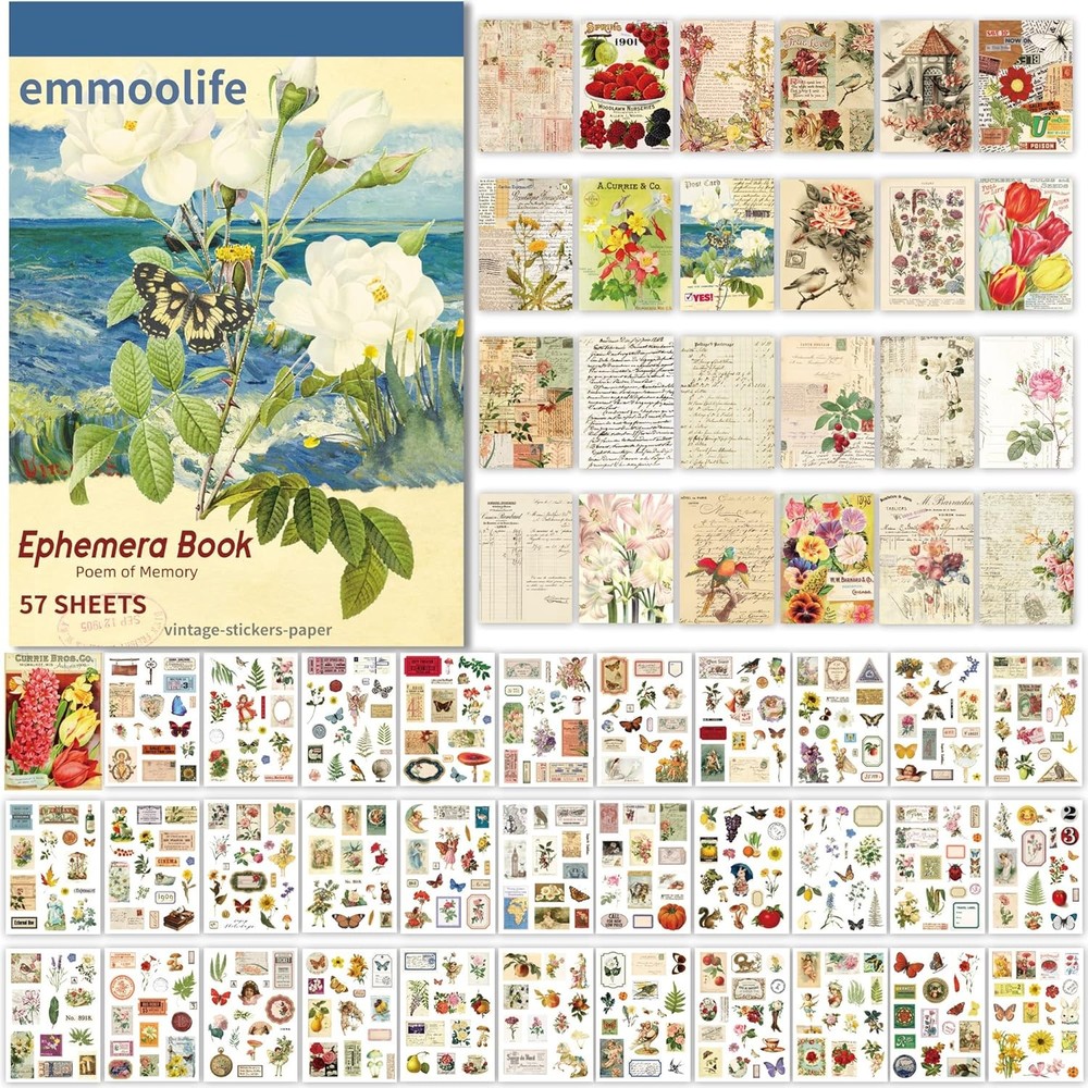 537pcs Vintage Washi Stickers and Papers for Scrapbooking, 537 PCS, Green