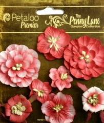 Mixed Blossoms RED 8 Paper Flowers 25-45mm across Penny Lane Petaloo XBB