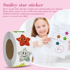 700Pcs Smiley Face Star Stickers for Kids Reward,1inch 8 Colored Sparkly Foil…