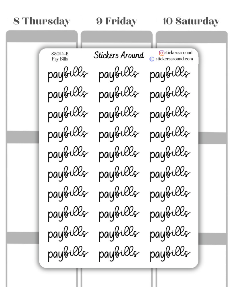 Pay Bills Duo Font Script Planner Sticker, Finance Sticker, Bill Due Sticker