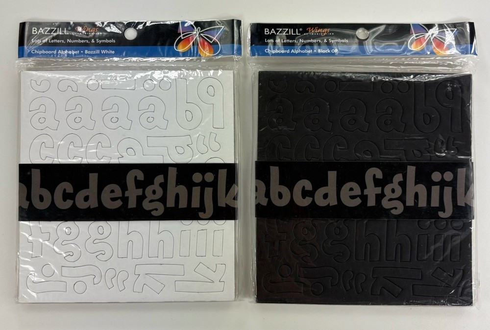 Bazzill Basics 2 Chipboard Alphabets with Numbers Bazzill White and Black Op