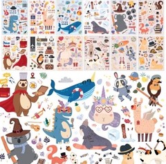 48 Sheets X 3 Make a face Stickers for Kids, Make Your Own Animal