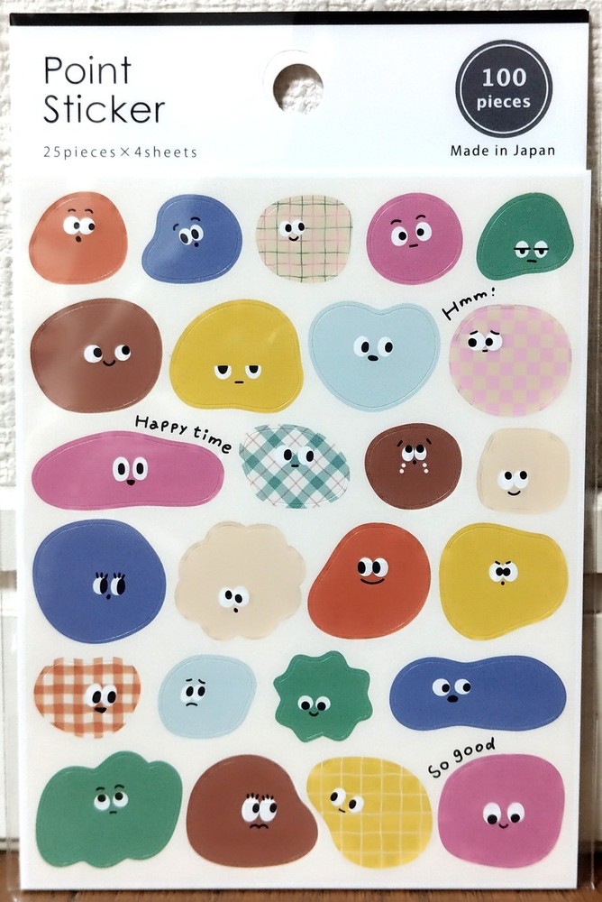 GAIA Kawaii Funny Face Design Point Sticker 100 Kids Gift 2025 MADE IN JAPAN