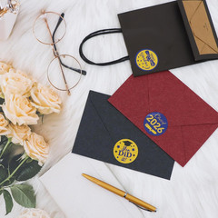 90PCS Blue Gold Class of 2026 Graduation Stickers, 9 Styles Congrats Grad Envelo