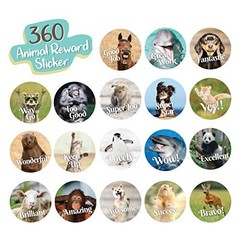 1800 Fun Animal Reward Stickers – 1″ Round, 18 Designs, Motivational for All Age
