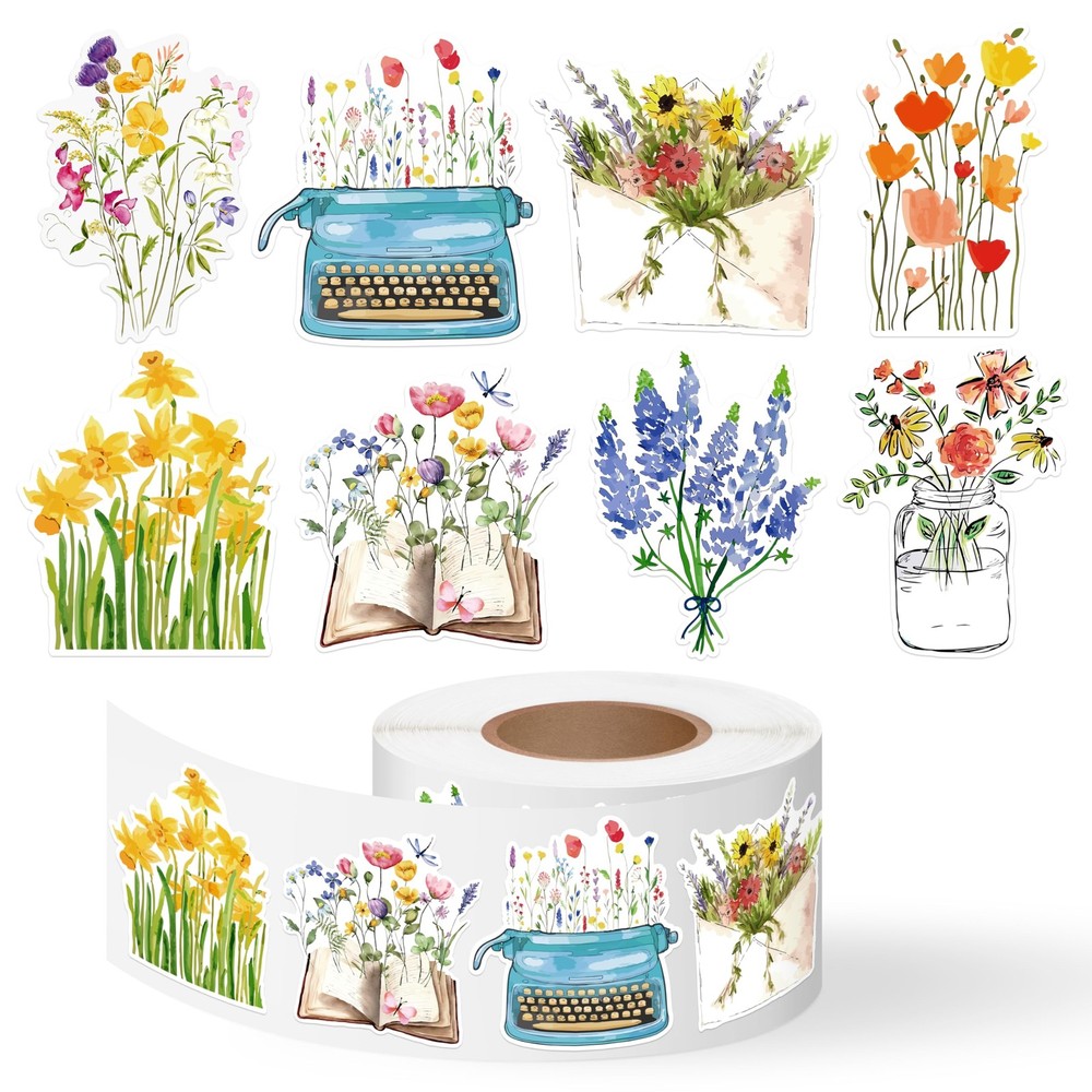 500 Pcs Wildflower Stickers Roll for Scrapbooking, DIY Crafts & Party Decor