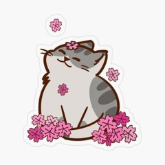 Sakura Cat Cherry Blossoms Vinyl Sticker 3×3.5″ Matte Handmade Durable