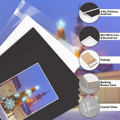 , Pack of 25 Black Pre-Cut 8×10 Picture Mat for 5×7 Photo with White Core Bev…