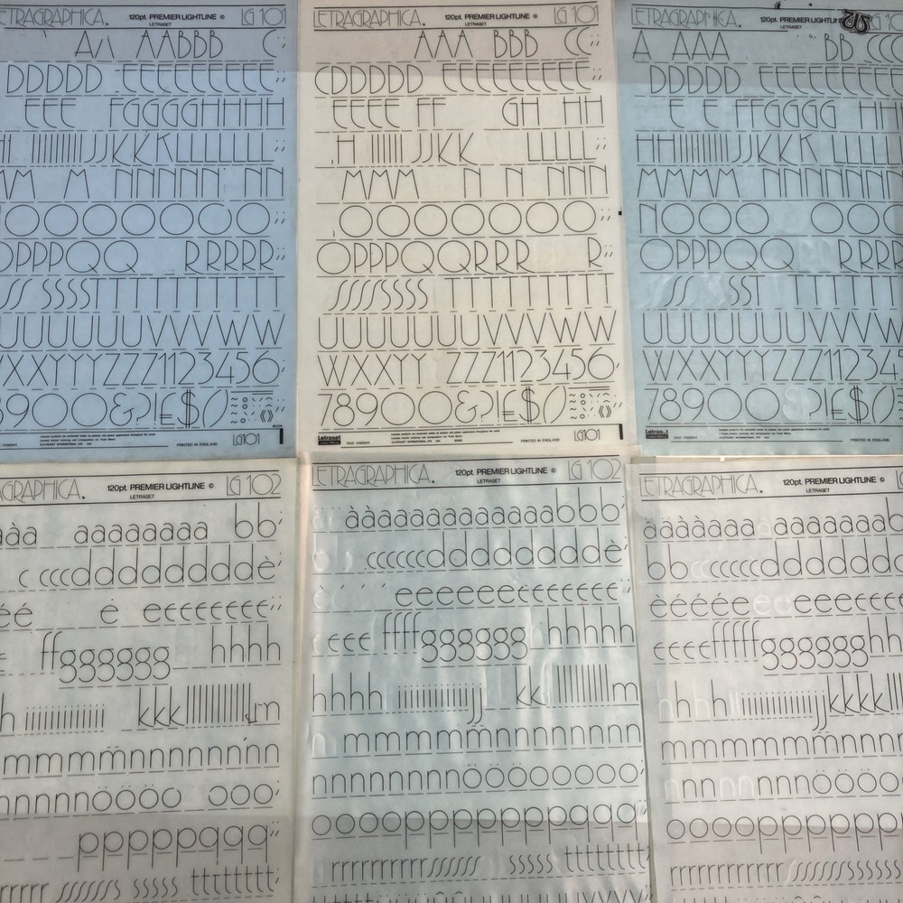 Letraset Premier Lightline Upper & Lower Case 120pt- 6 Sheets LG 101 LG 102