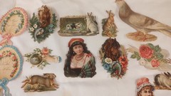 Fantastic Lot Antique Die Cut Scraps Dogs Cats Horses Children Birds 1800s