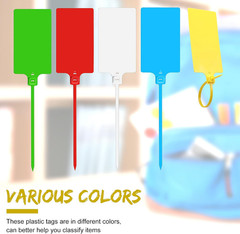 50 Pieces Waterproof Plastic Tags with Marker Pens and Sticker Labels, Self Lock