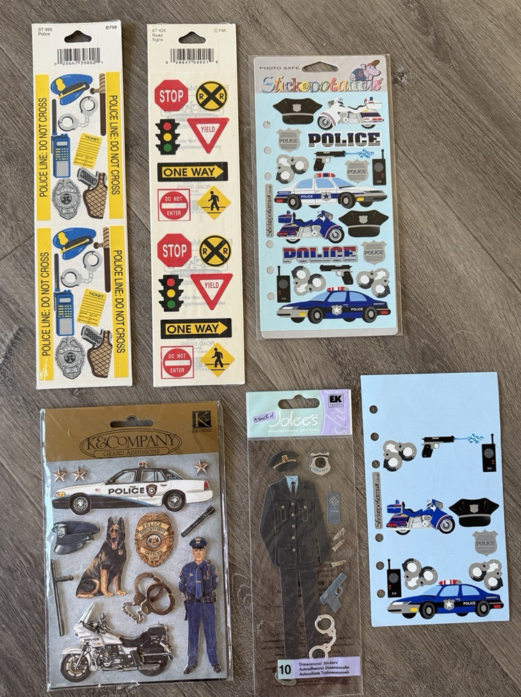 6 Scrapbook Stickers Sheet Packs Lot Policeman Officer Theme Patrol Police 3D