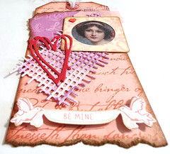Handmade Victorian Valentine Heart Tag OOAK 3D Love Be Mine Ephemera Gift #20