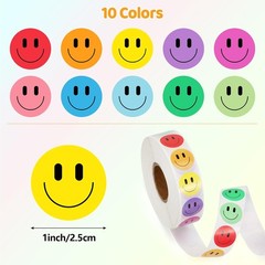 2000PCS Happy Face Stickers, 1 Inch, 10 Colors, Stickers for Kids Reward, Water