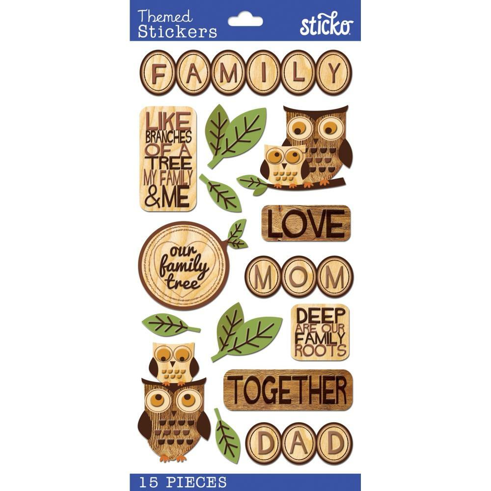 Crafts Stickers Sticko Wood Family & Me Owls Tree Mom Dad Together Deep Roots