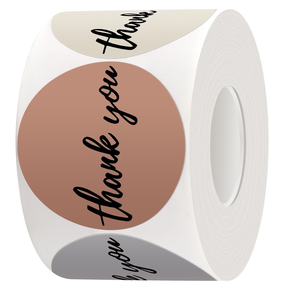 500 Pcs Thank You Stickers Roll, Morandi Boho 6 Colors with Bold Font, 1.5 In…