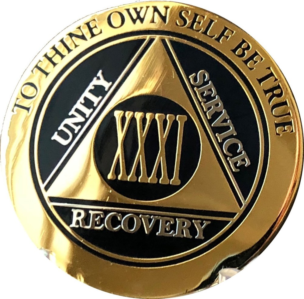 31 Year AA Medallion Elegant Black Gold Silver Sobriety Chip XXXI Coin Token
