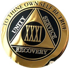 31 Year AA Medallion Elegant Black Gold Silver Sobriety Chip XXXI Coin Token