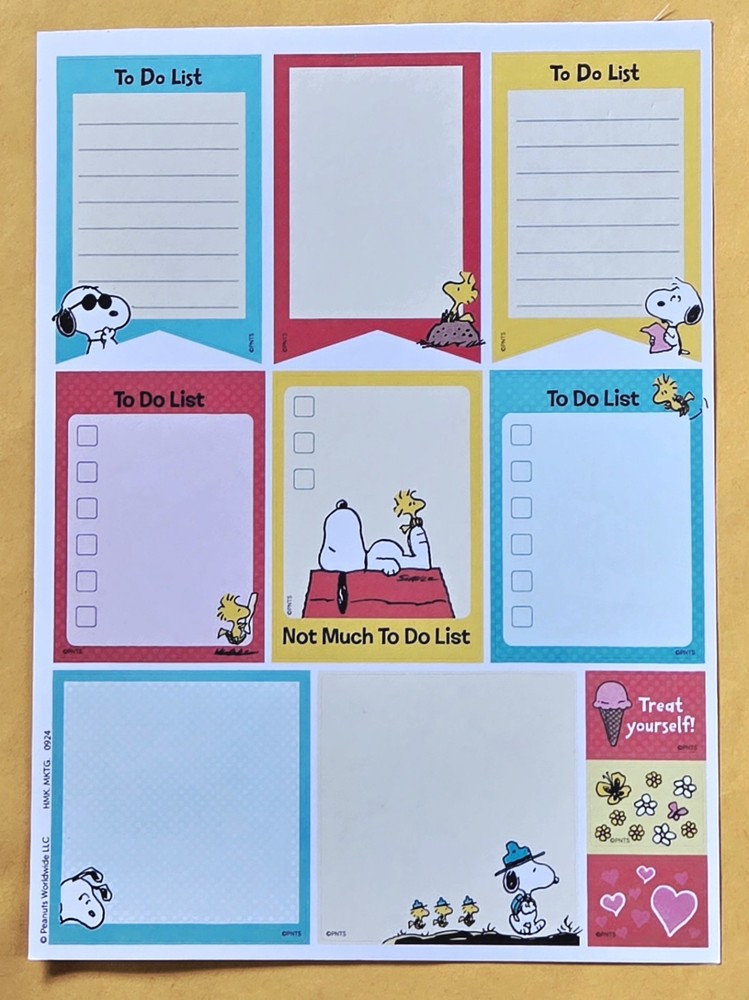 «To Do List» Peanuts Characters Snoopy & Friends Large Format Sticker Sheet
