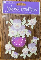 Very RARE Jolees Pansies Purple White In Vase Flowers Wedding Scrapbook Stickers