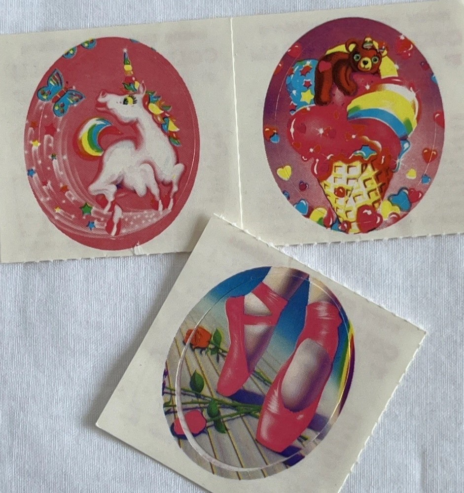 VTG Lot of 3 Loose Lisa Frank Stickers from Sheet ballet shoes unicorn ice cream