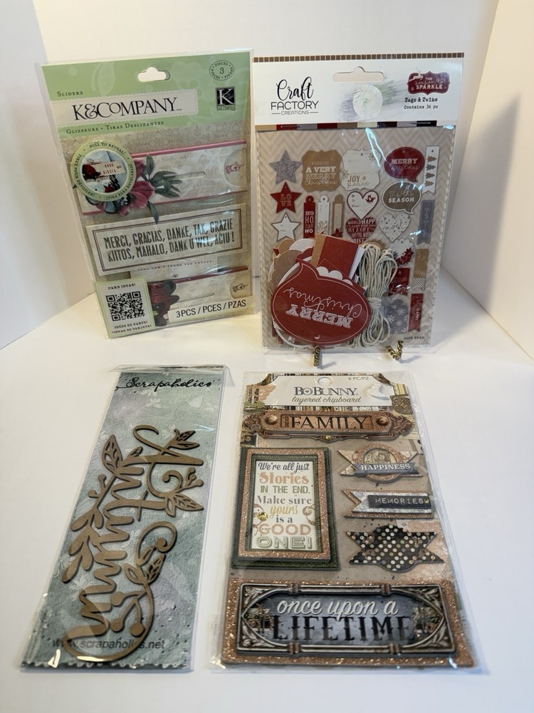 Lot of 4 Craft Stickers K&company, BoBunny Scrapaholics Laser, Craft Factory NIP