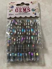 DARICE SELF-STICK GEMS TWO SHEETS CLEAR GEMSTONE MULTI-DESIGNS-SIZES 55PCS
