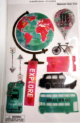 Watercolor Travel 3D Acetate Stickers Paper Studio World Globe Taxi Bus 10pc