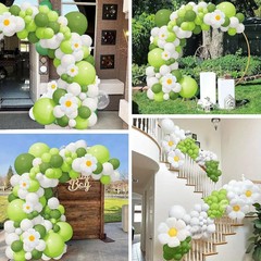 139pcs Green and White Daisy Balloon Set Suitable for Themed Birthday, Wedding,